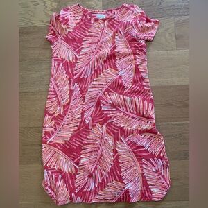 Lemon Way Red Pink Summer Tropical Leaf Pima Cotton Women’s Dress XL EUC